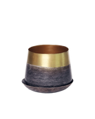 Chive Joe small brown gold metal plant pot with drainage hole and detachable saucer.