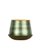 Chive Joe small fern green brown color metal plant pot with drainage hole and detachable saucer.