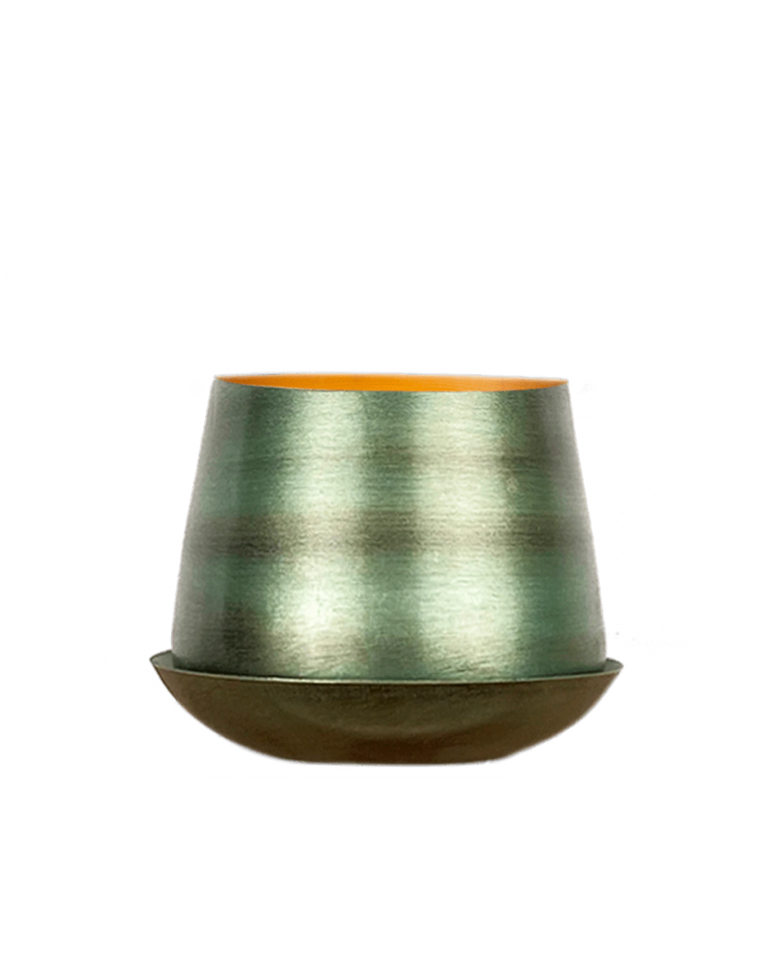 Chive Joe small fern green brown color metal plant pot with drainage hole and detachable saucer.