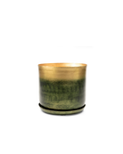Chive Joe large forest gold metal pot with drainage hole and detachable saucer.