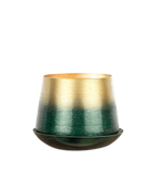 Chive Joe small forest gold color metal plant pot with drainage hole and detachable saucer.