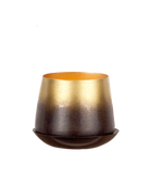 Chive Joe small mahogany gold color metal plant pot with drainage hole and detachable saucer.
