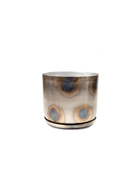 Chive Joe large silver metal pot with drainage hole and detachable saucer.