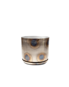 Chive Joe large silver metal pot with drainage hole and detachable saucer.
