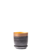 Chive Joe white copper metal medium plant pot with drainage hole and detachable saucer.