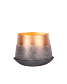 Chive Joe small white copper color metal plant pot with drainage hole and detachable saucer.