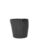 Chive Katakana black ceramic textured planter pot with no drainage.