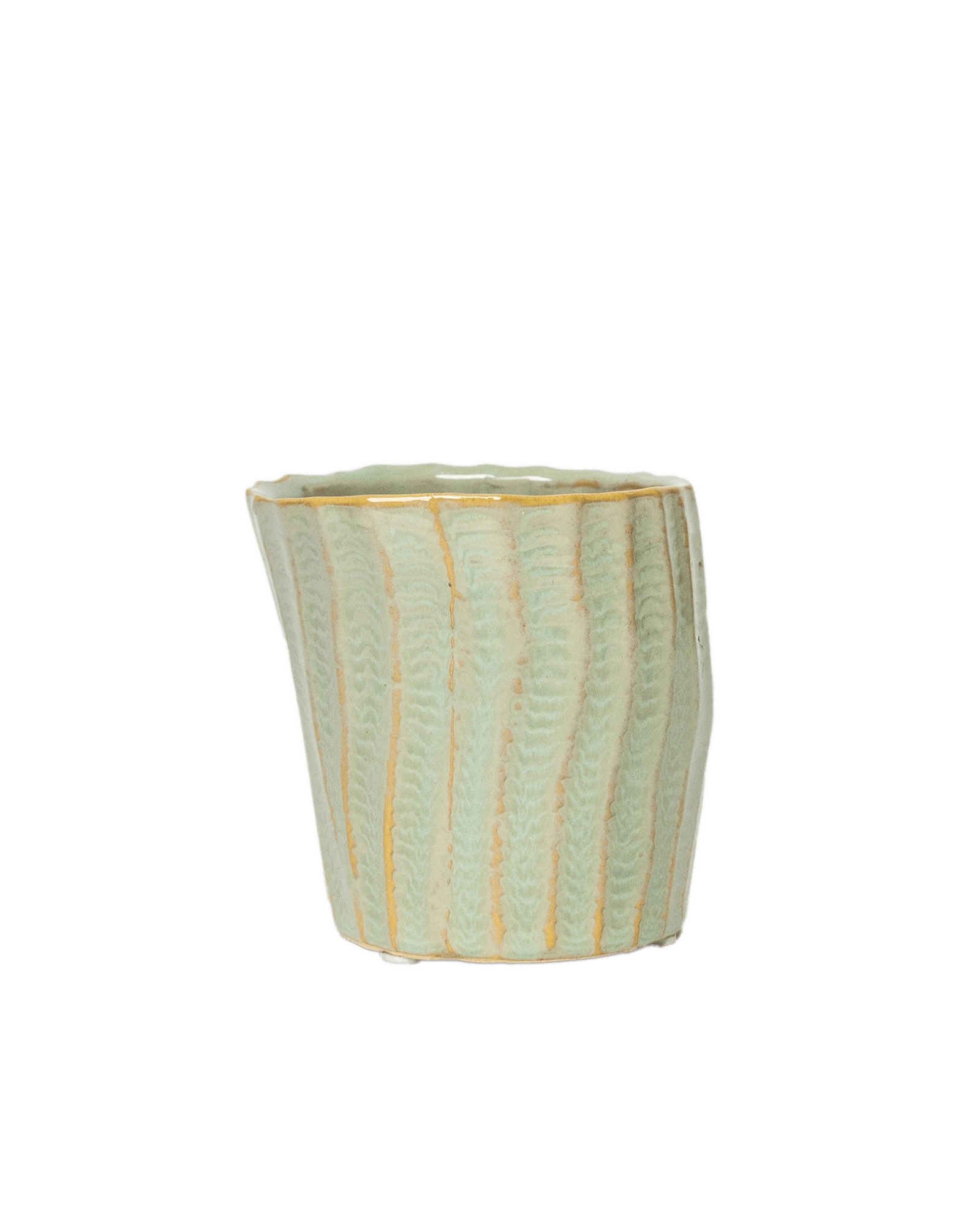 Chive Katakana green ceramic textured planter pot with no drainage.