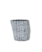 Chive Katakana white-black textured ceramic planter pot with no drainage.