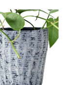 Close-up of the color texture finish on a Chive Katakana white-black ceramic pot, styled with a plant.