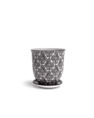 Chive Liberte medium black owls porcelain pot with drainage hole and detachable saucer.