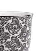 Close-up of the Chive Liberte small black owls porcelain pot showing the pattern and glaze finish.