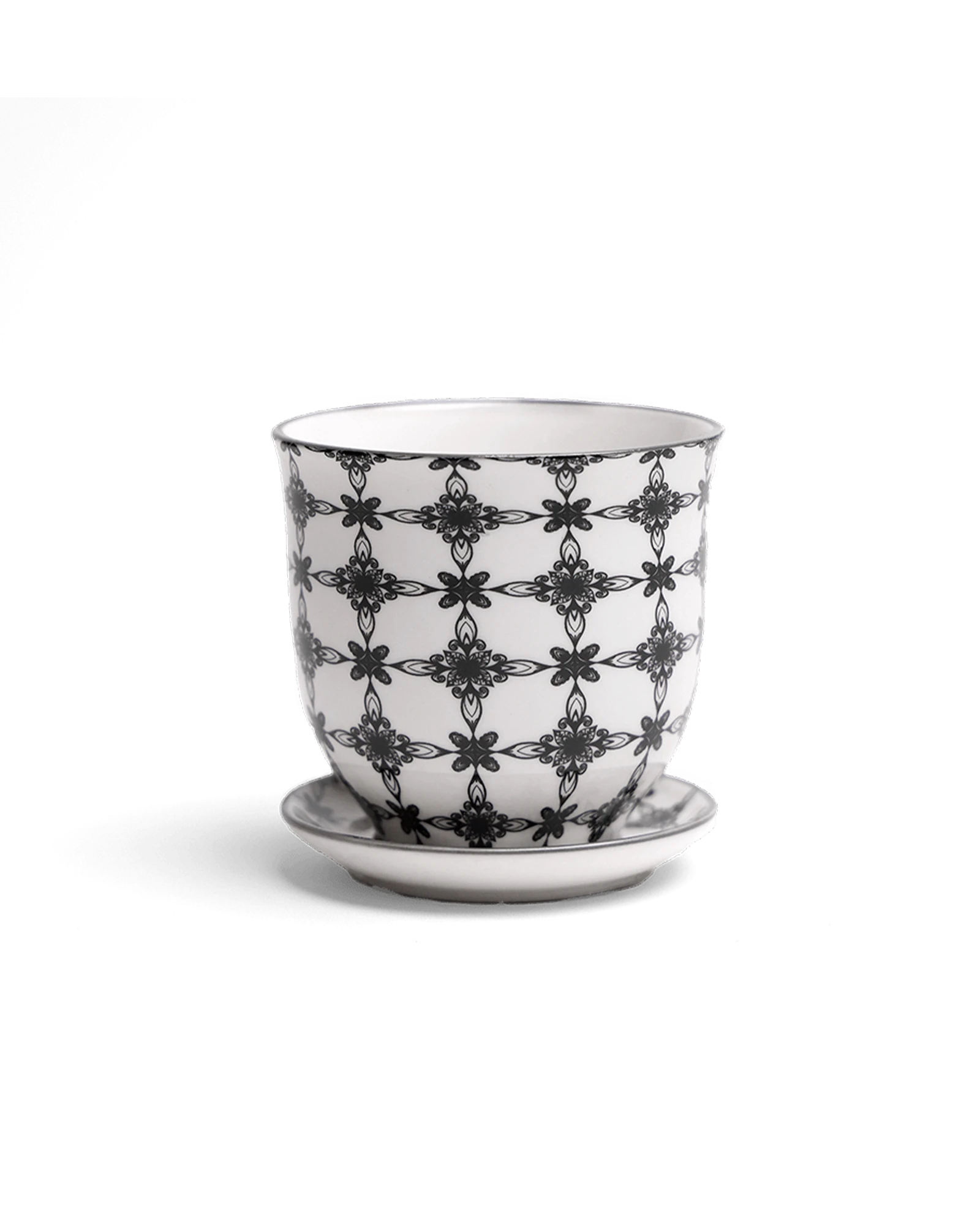 Chive Liberte small black stars porcelain pot with drainage hole and detachable saucer.
