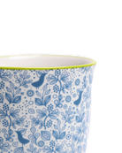 Close-up of the Chive Liberte medium blue birds porcelain pot showing the pattern and glaze finish.