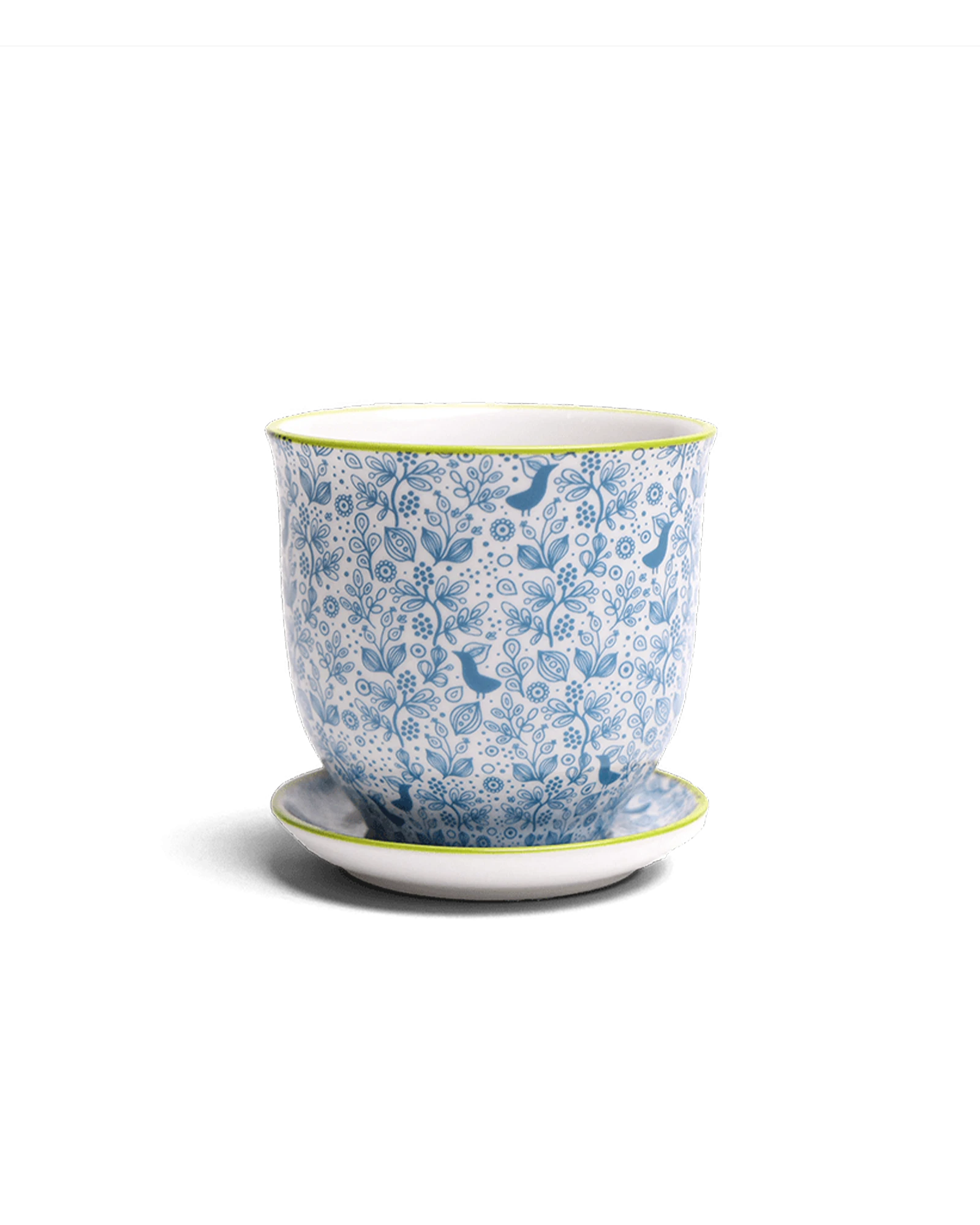 Chive Liberte small blue birds porcelain pot with drainage hole and detachable saucer.