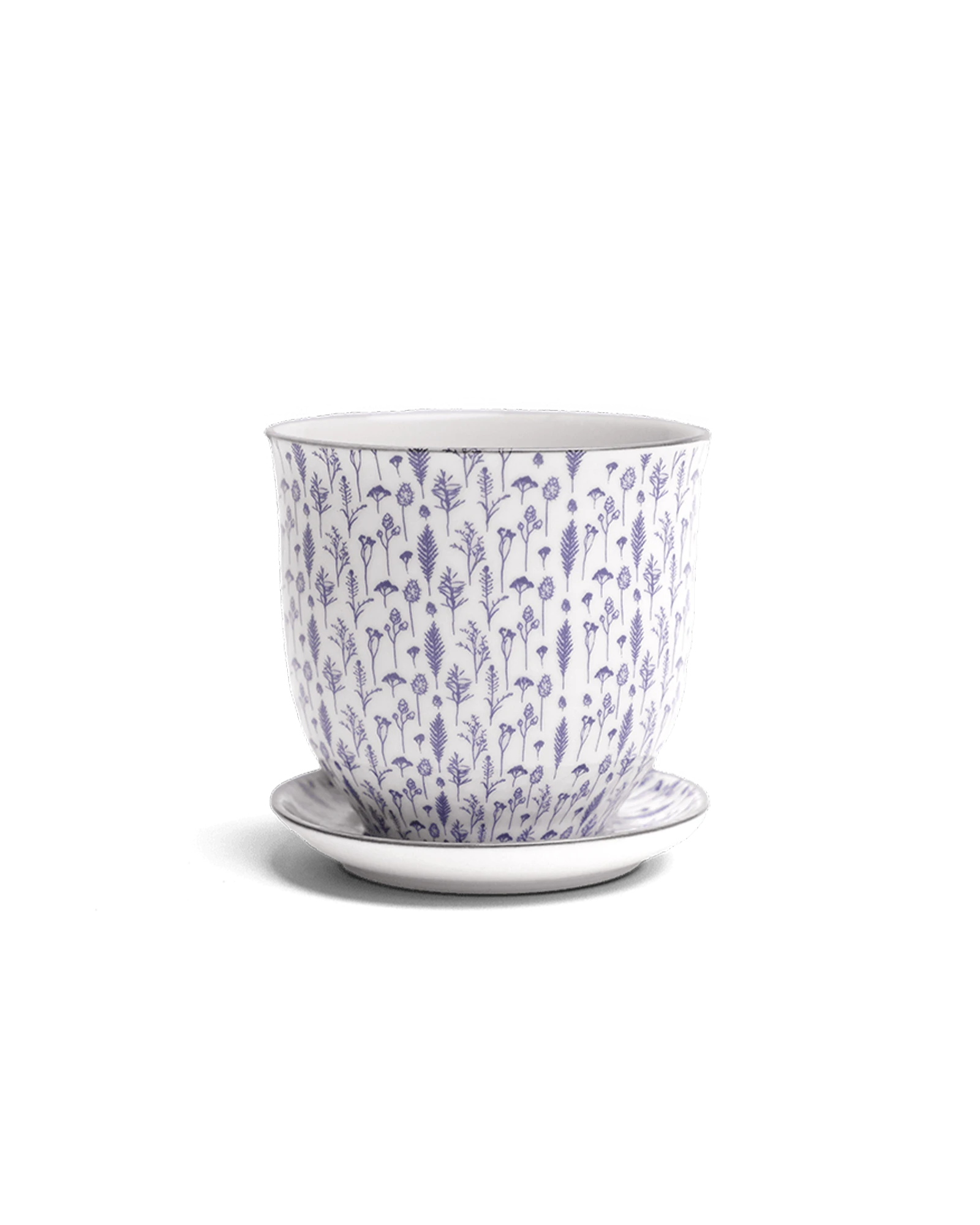 Chive Liberte small blue feathers porcelain pot with drainage hole and detachable saucer.