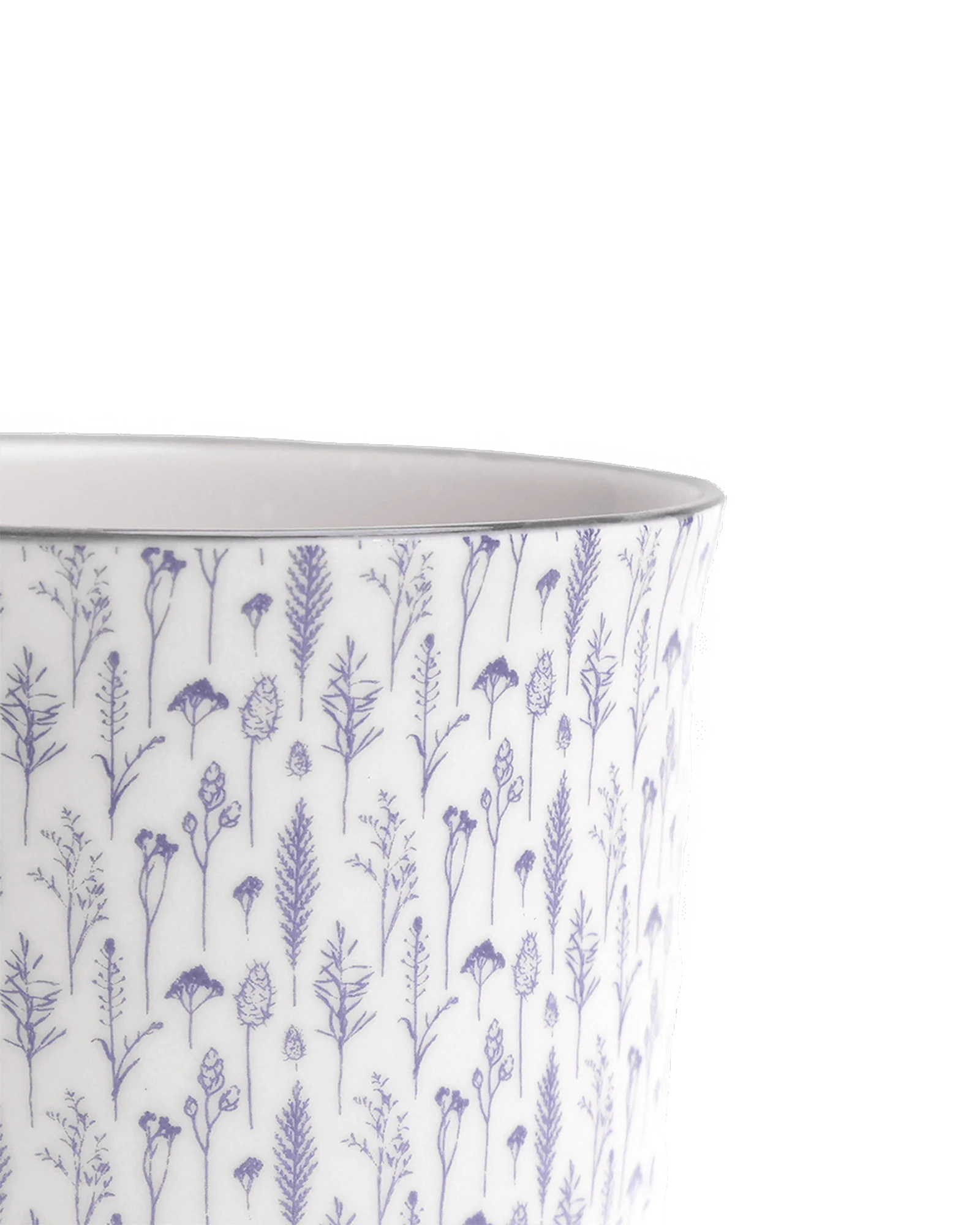 Close-up of the Chive Liberte small blue feathers porcelain pot showing the pattern and glaze finish.