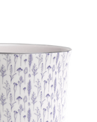Close-up of the Chive Liberte small blue feathers porcelain pot showing the pattern and glaze finish.