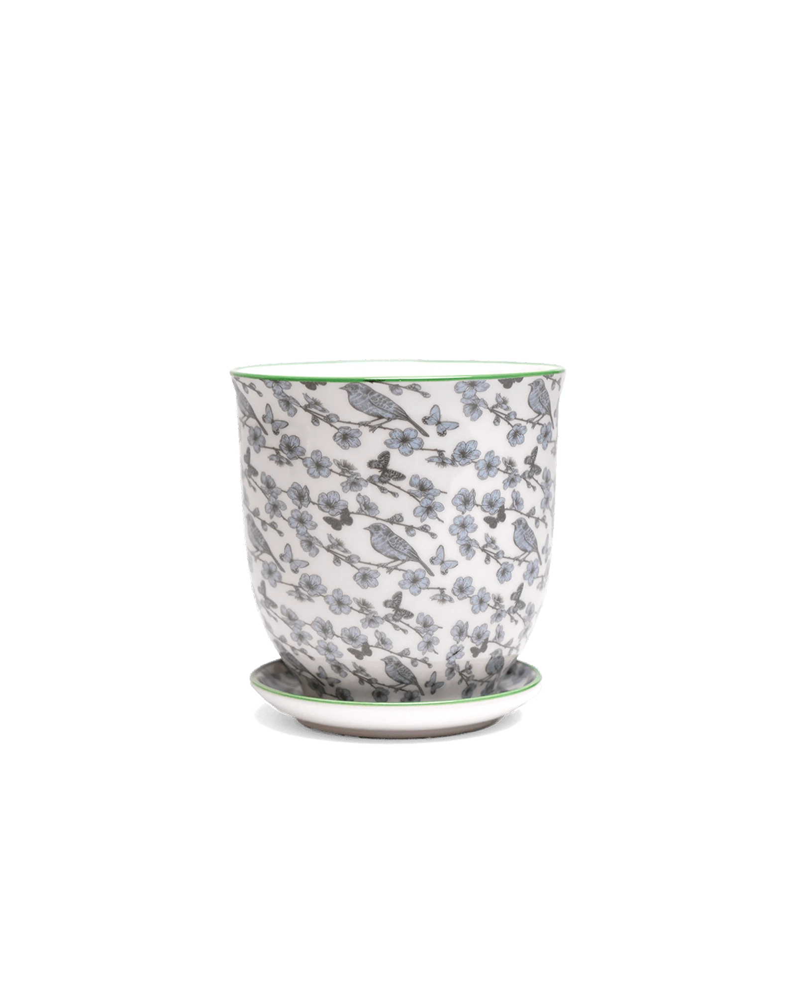 Chive Liberte medium blue flowers porcelain pot with drainage hole and detachable saucer.