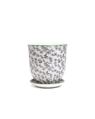 Chive Liberte medium blue flowers porcelain pot with drainage hole and detachable saucer.