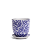 Chive Liberte medium blue leaves porcelain pot with drainage hole and detachable saucer.