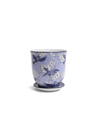 Chive Liberte medium blue swallows porcelain pot with drainage hole and detachable saucer.