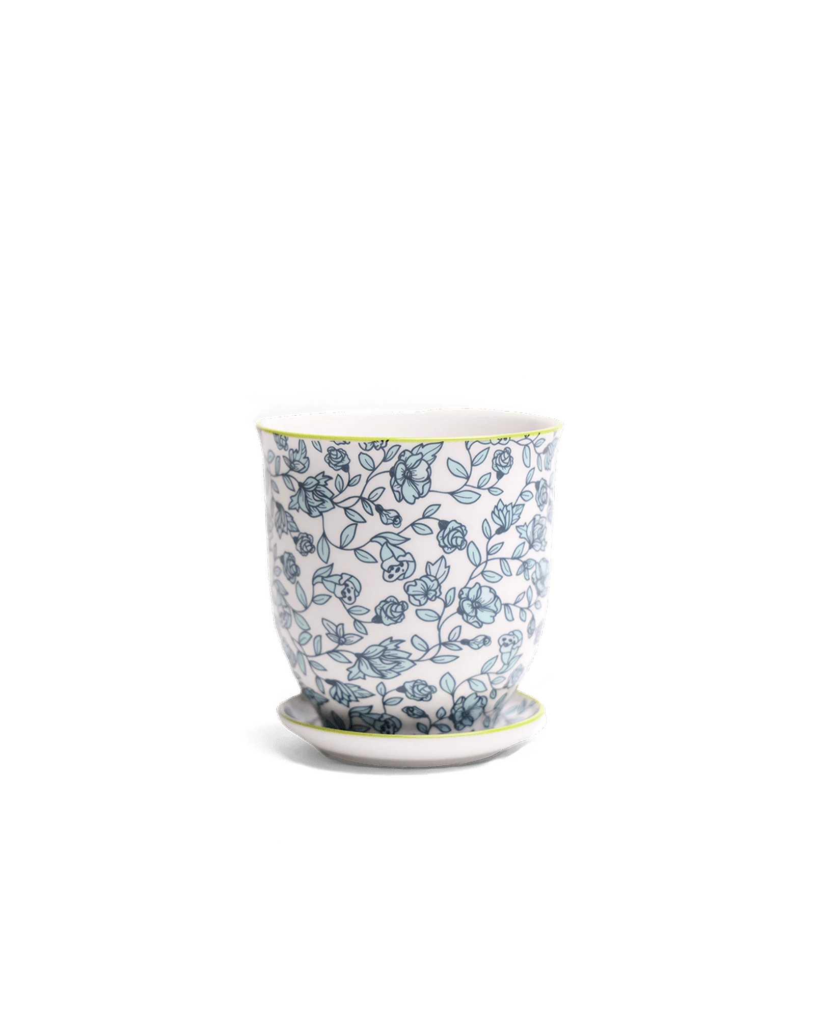 Chive Liberte medium green flowers porcelain pot with drainage hole and detachable saucer.