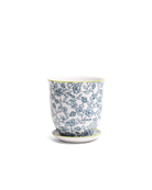 Chive Liberte medium green flowers porcelain pot with drainage hole and detachable saucer.