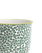 Close-up of the Chive Liberte medium green leaves 3 porcelain pot showing the pattern and glaze finish.