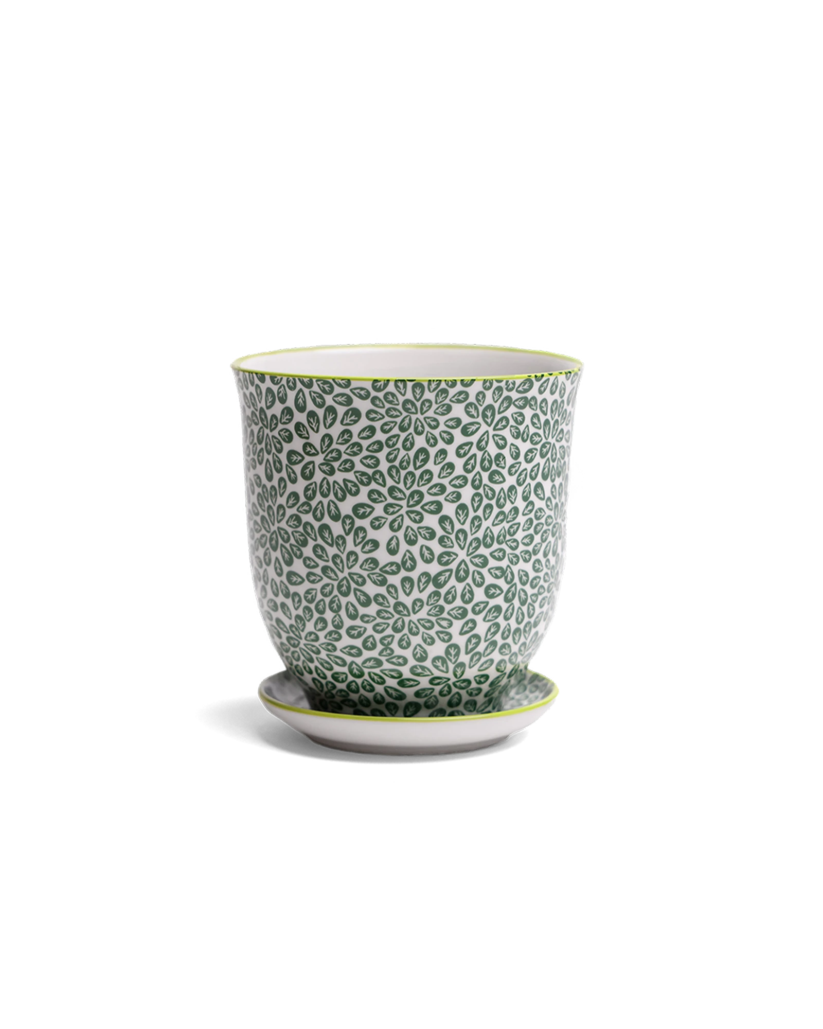 Chive Liberte small green leaves 3 porcelain pot with drainage hole and detachable saucer.