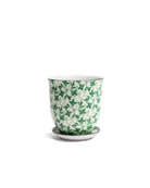 Chive Liberte medium green leaves 4 porcelain pot with drainage hole and detachable saucer.