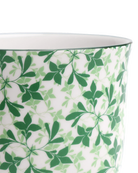 Close-up of the Chive Liberte medium green leaves 4 porcelain pot showing the pattern and glaze finish.