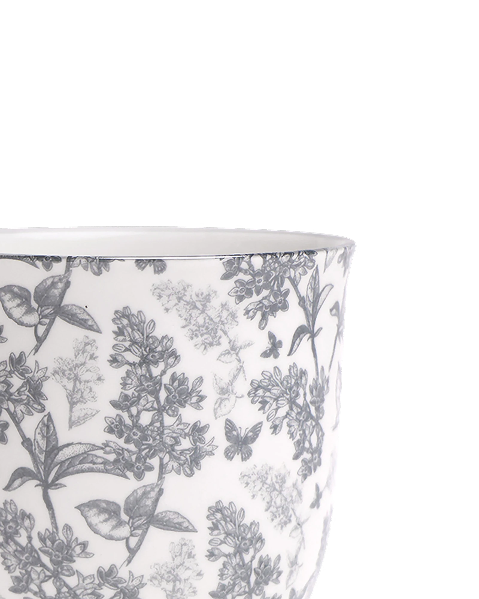 Close-up of the Chive Liberte medium grey forest porcelain pot showing the pattern and glaze finish.