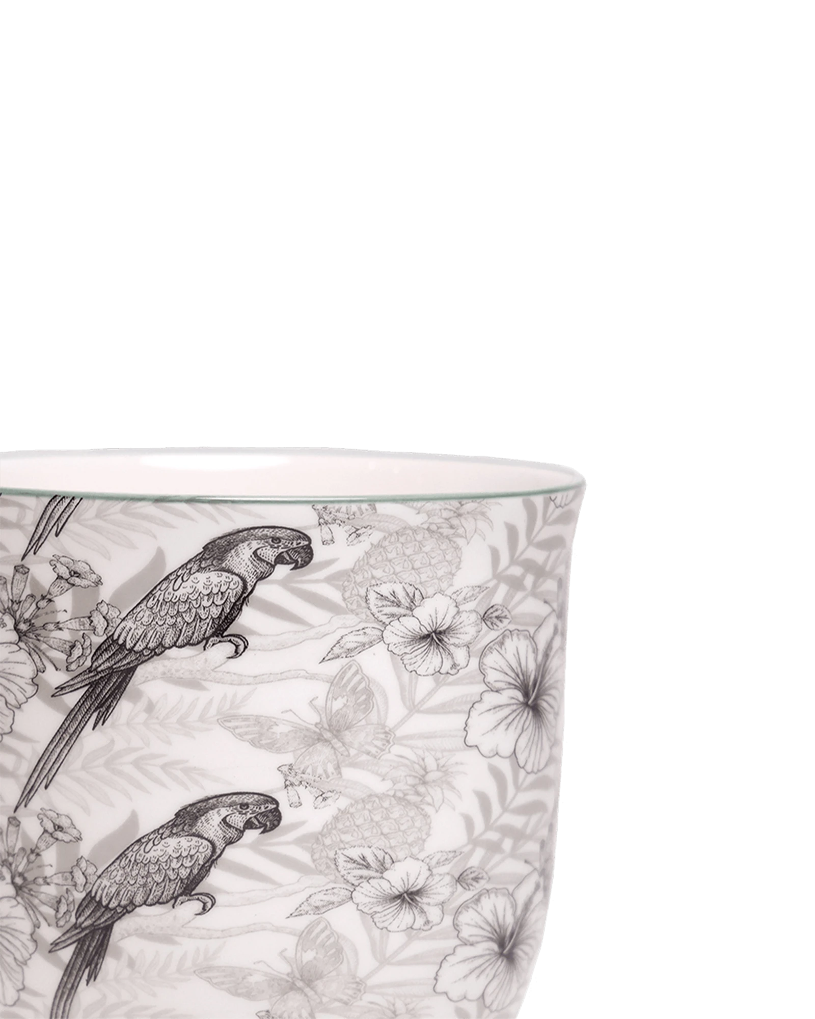 Close-up of the Chive Liberte medium parrot porcelain pot showing the pattern and glaze finish.