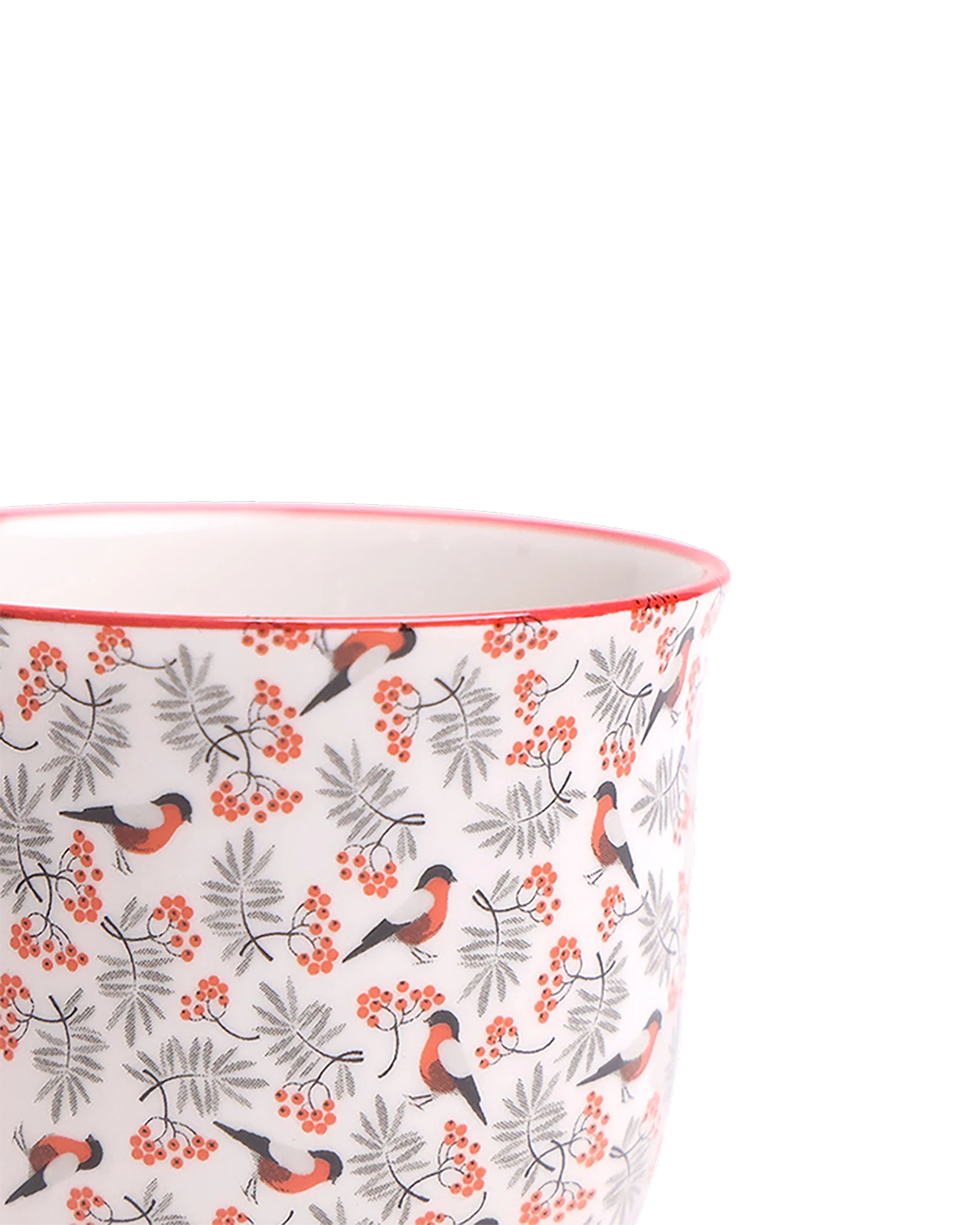 Close-up of the Chive Liberte medium red birds porcelain pot showing the pattern and glaze finish.