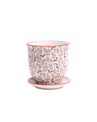 Chive Liberte small red birds porcelain pot with drainage hole and detachable saucer.