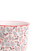 Close-up of the Chive Liberte small red birds porcelain pot showing the pattern and glaze finish.