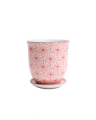 Chive Liberte small red flowers porcelain pot with drainage hole and detachable saucer.