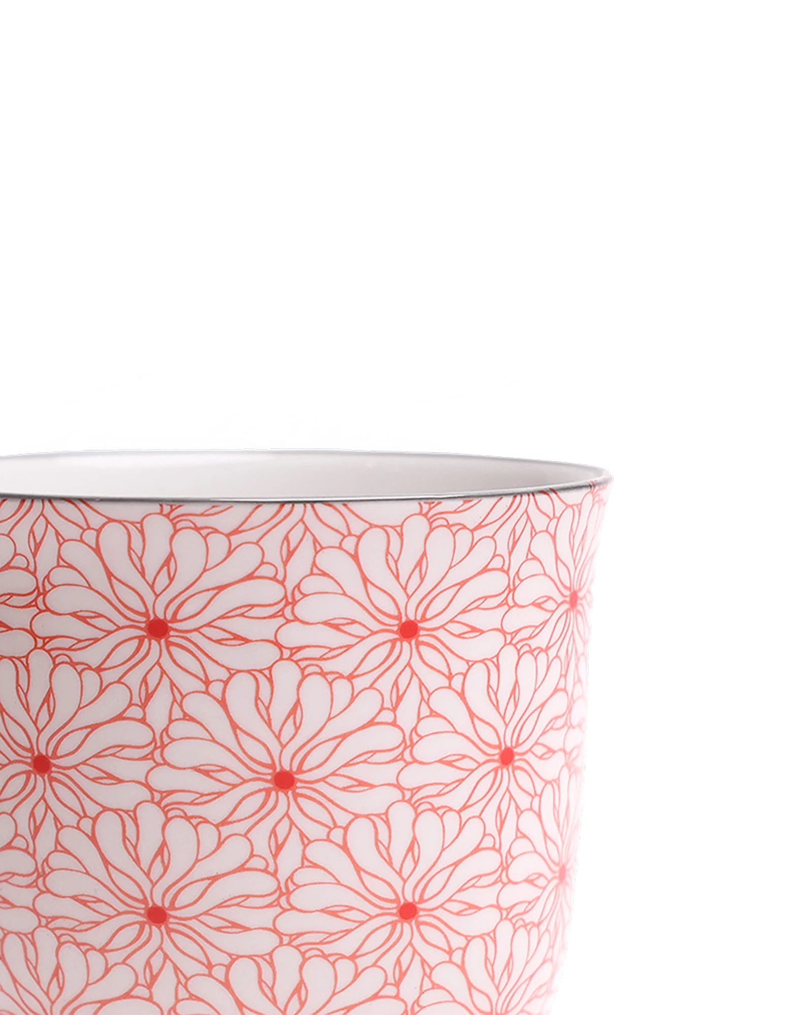 Close-up of the Chive Liberte small red flowers porcelain pot showing the pattern and glaze finish.