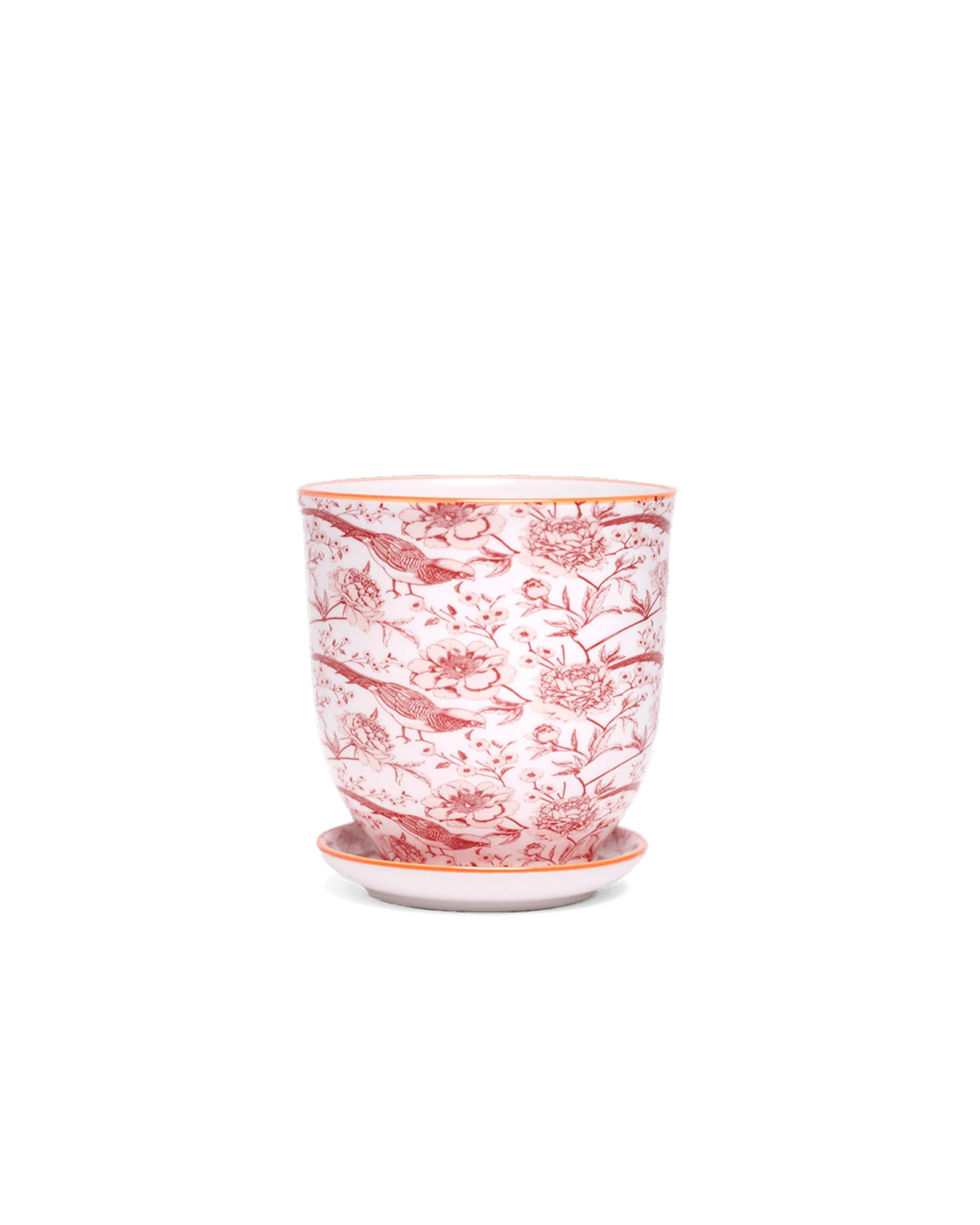 Chive Liberte medium red pheasant porcelain pot with drainage hole and detachable saucer.