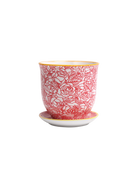 Chive Liberte medium red roses porcelain pot with drainage hole and detachable saucer.