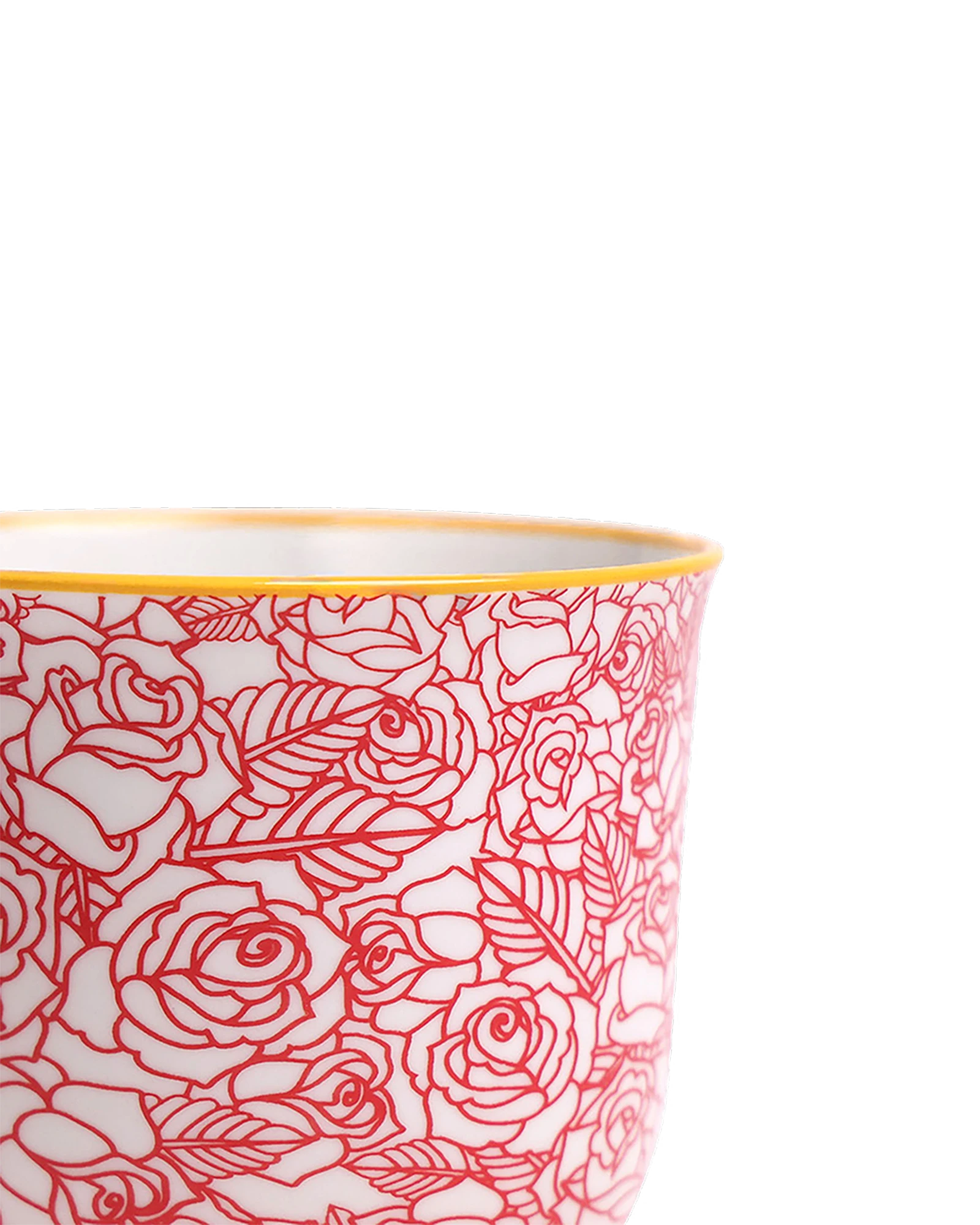 Close-up of the Chive Liberte medium red roses porcelain pot showing the pattern and glaze finish.