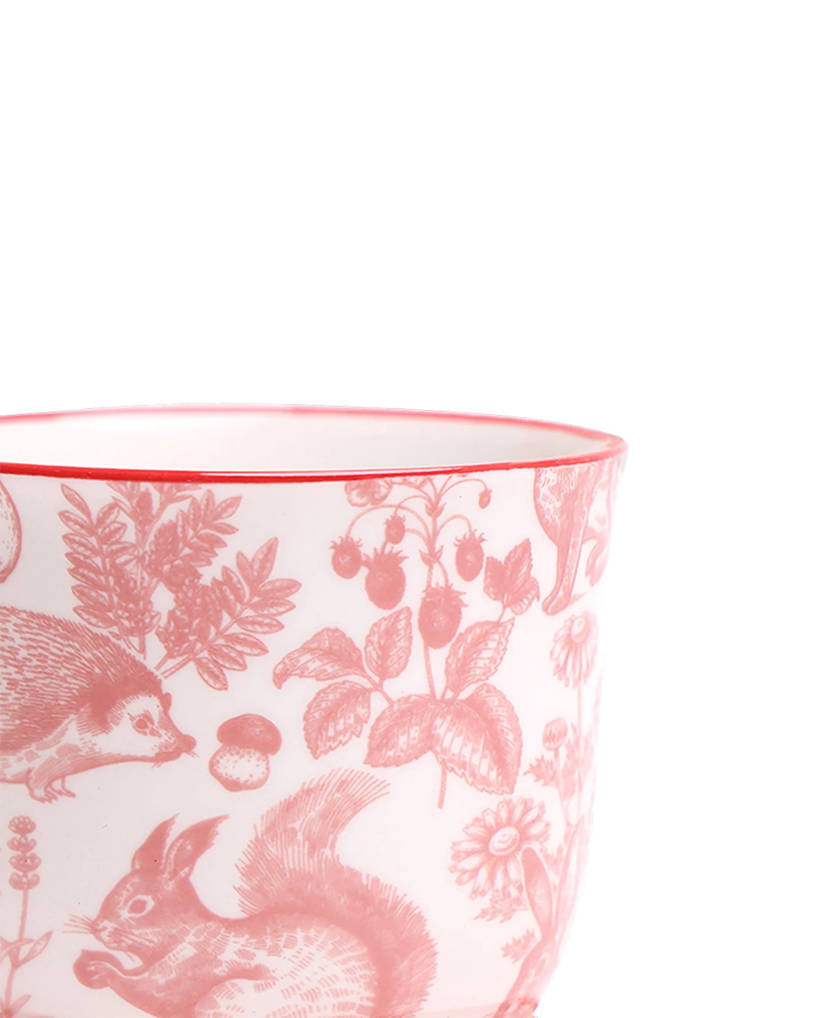 Close-up of the Chive Liberte small red squirrels porcelain pot showing the pattern and glaze finish.