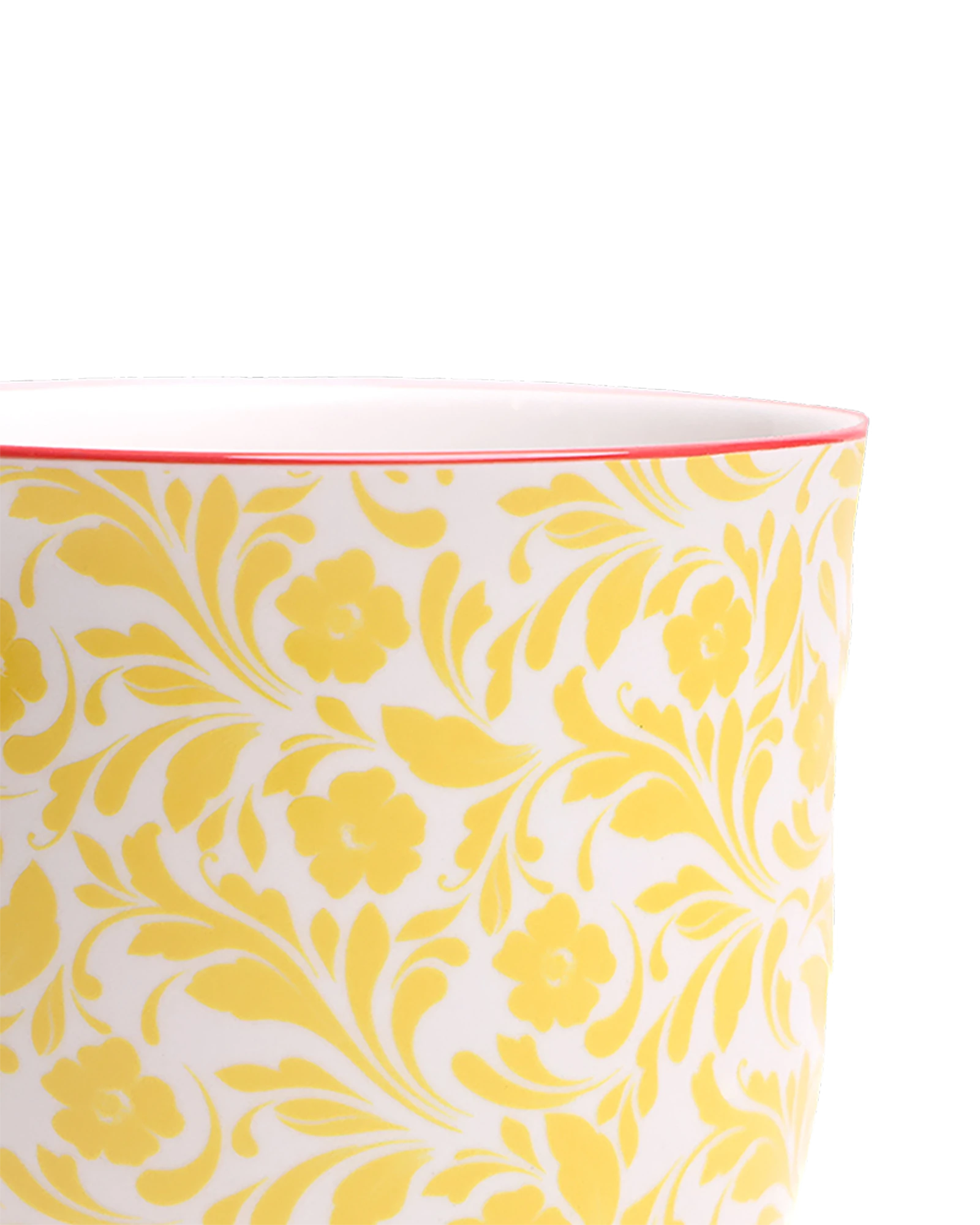 Close-up of the Chive Liberte small yellow flowers porcelain pot showing the pattern and glaze finish.