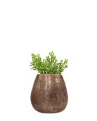 Chive Mesh antique rose gold glazed ceramic planter pot with woven grid texture, styled with a plant.