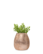 Chive Mesh rose gold glazed ceramic planter pot with woven grid texture, styled with a plant.
