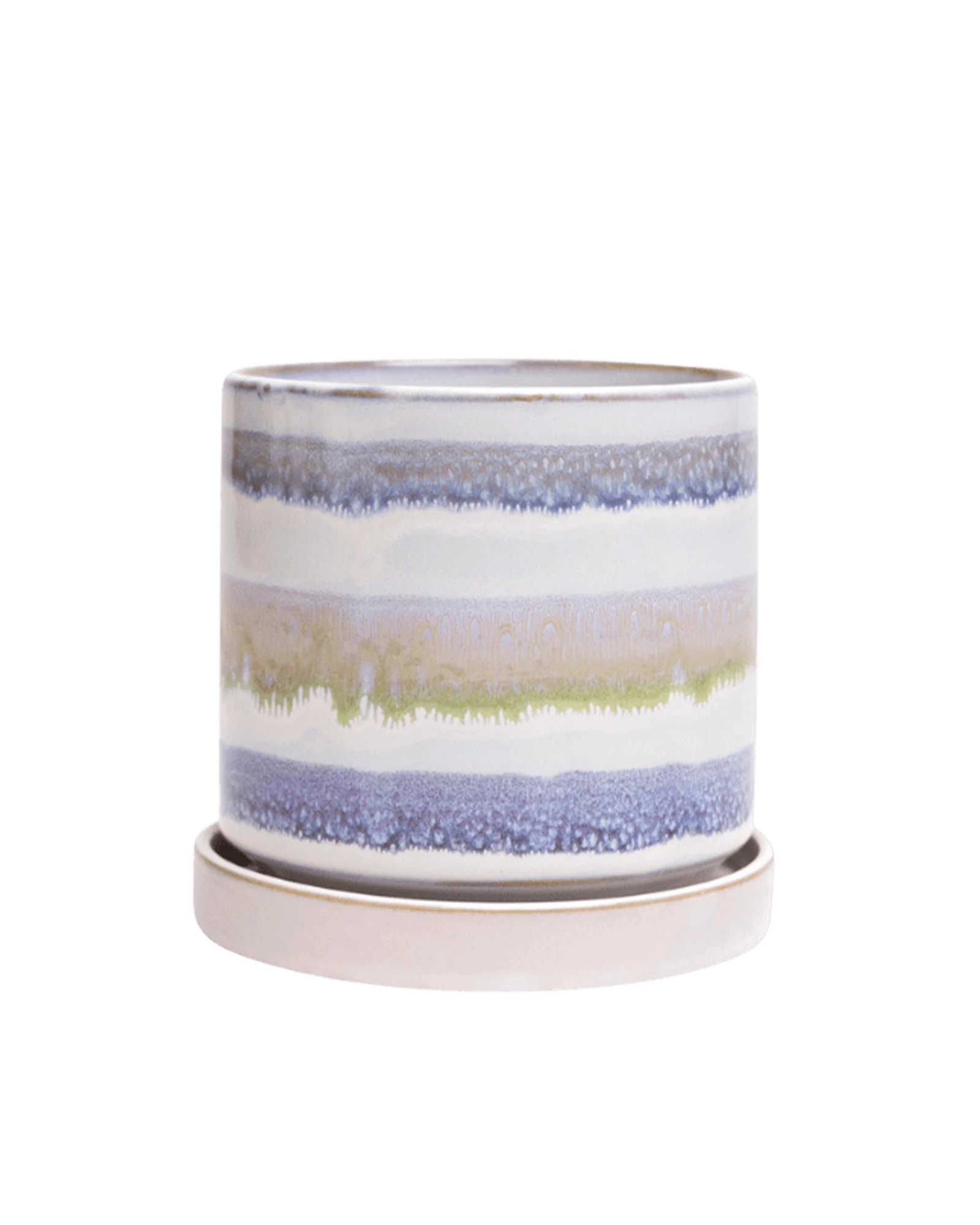 Chive Minute small blue green layers ceramic pot with drainage hole and detachable saucer.