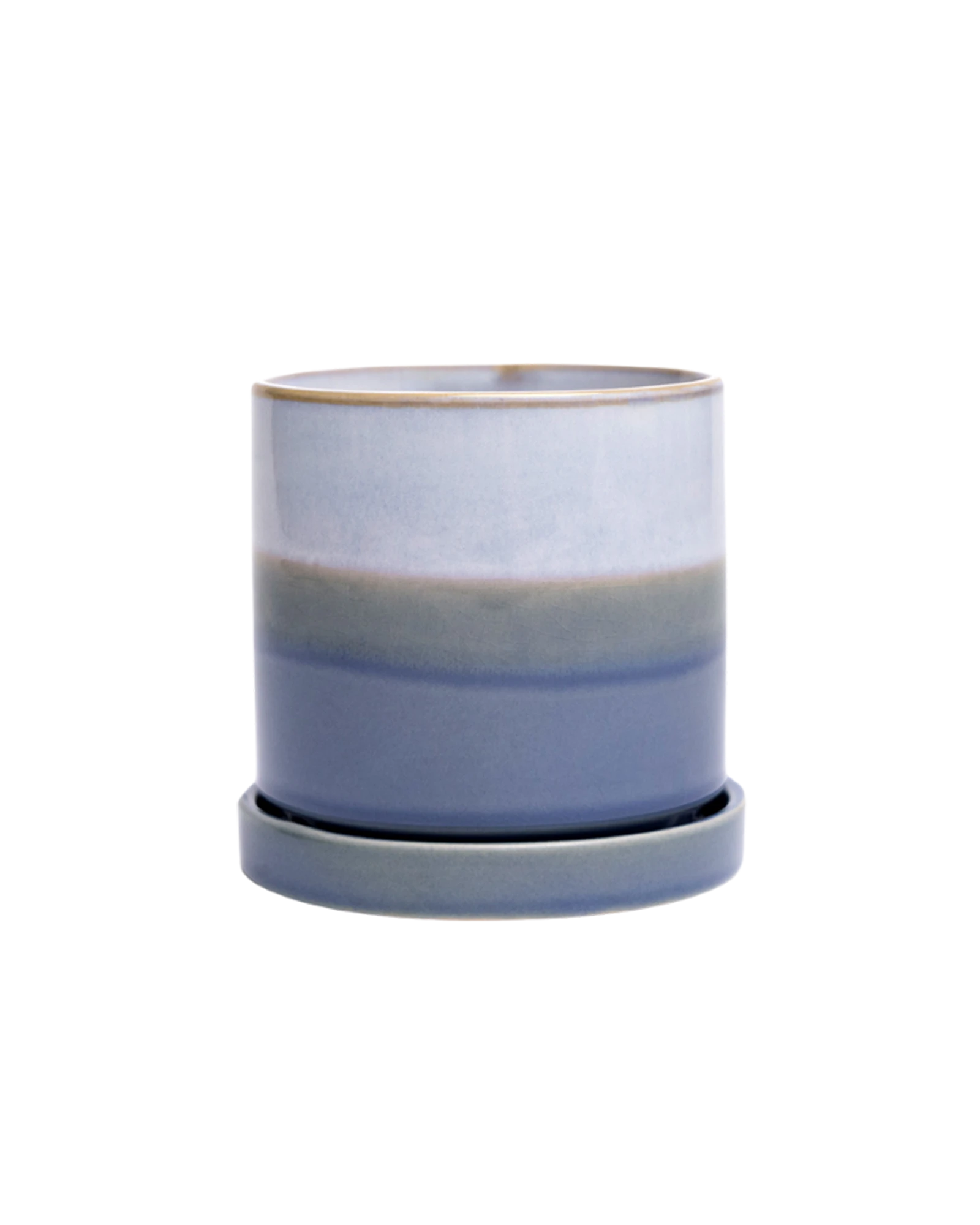 Chive Minute medium blue layers ceramic pot with drainage hole and detachable saucer.