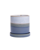 Chive Minute medium blue layers ceramic pot with drainage hole and detachable saucer.