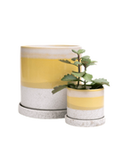Two Chive Minute boombastic ceramic pots with drainage and detachable saucers in size small and large.